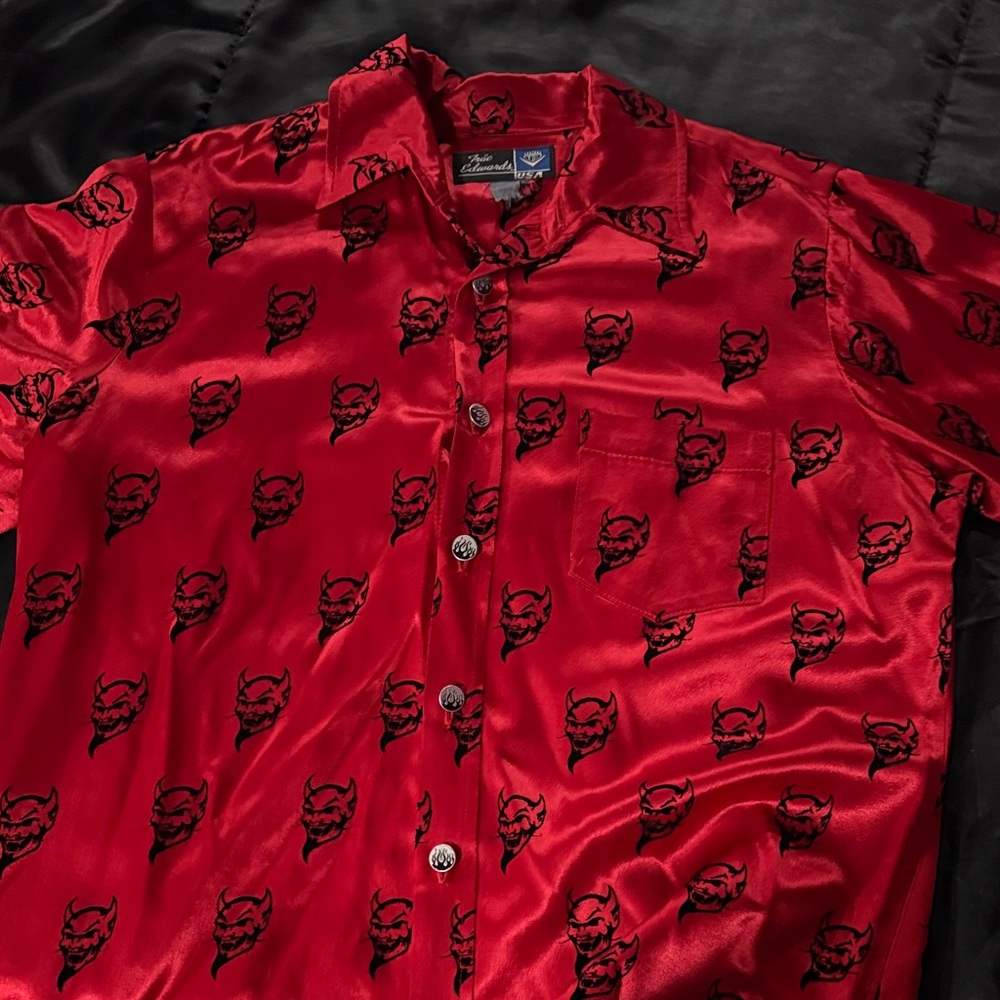 Silk-Blend Red Devil Print Short-Sleeve Shirt